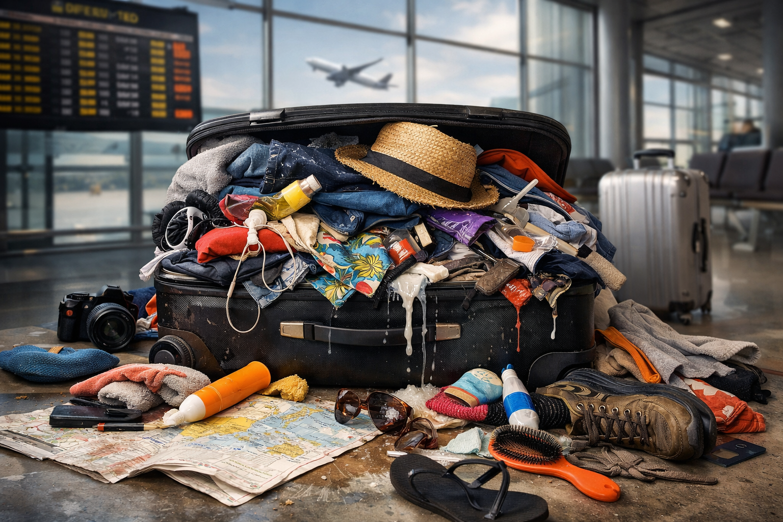 Travel essentials and beach destination setup